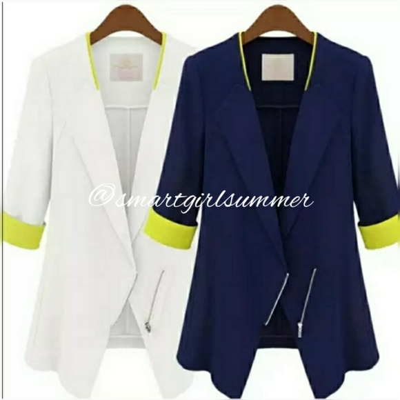 🆕⭐Navy zip blazer jacket with yellow details - Picture 2 of 8